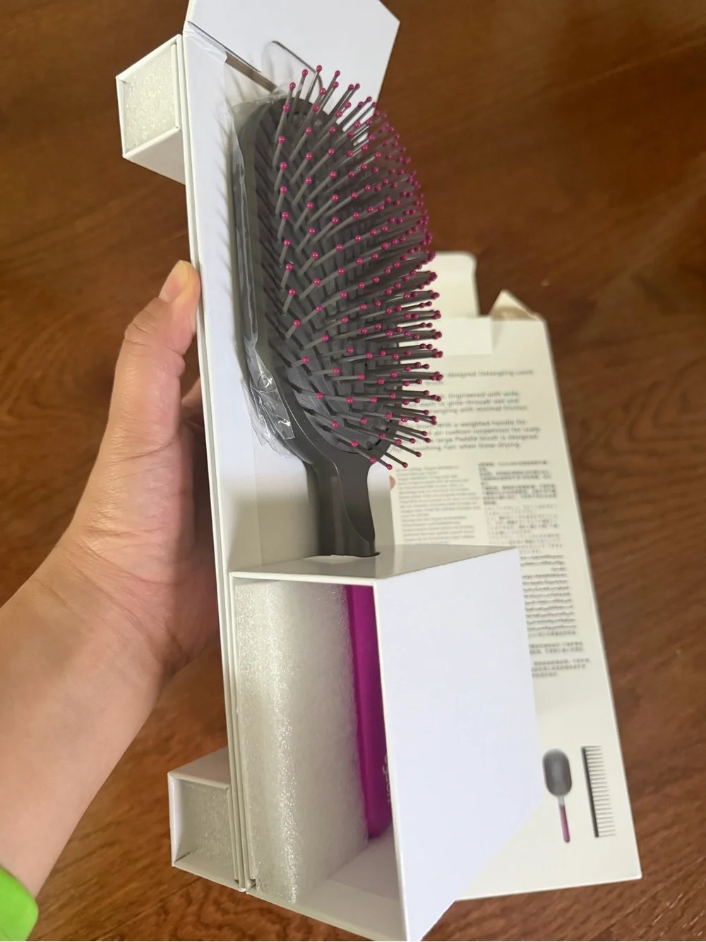 Dyson pink paddle brush with grey cushion